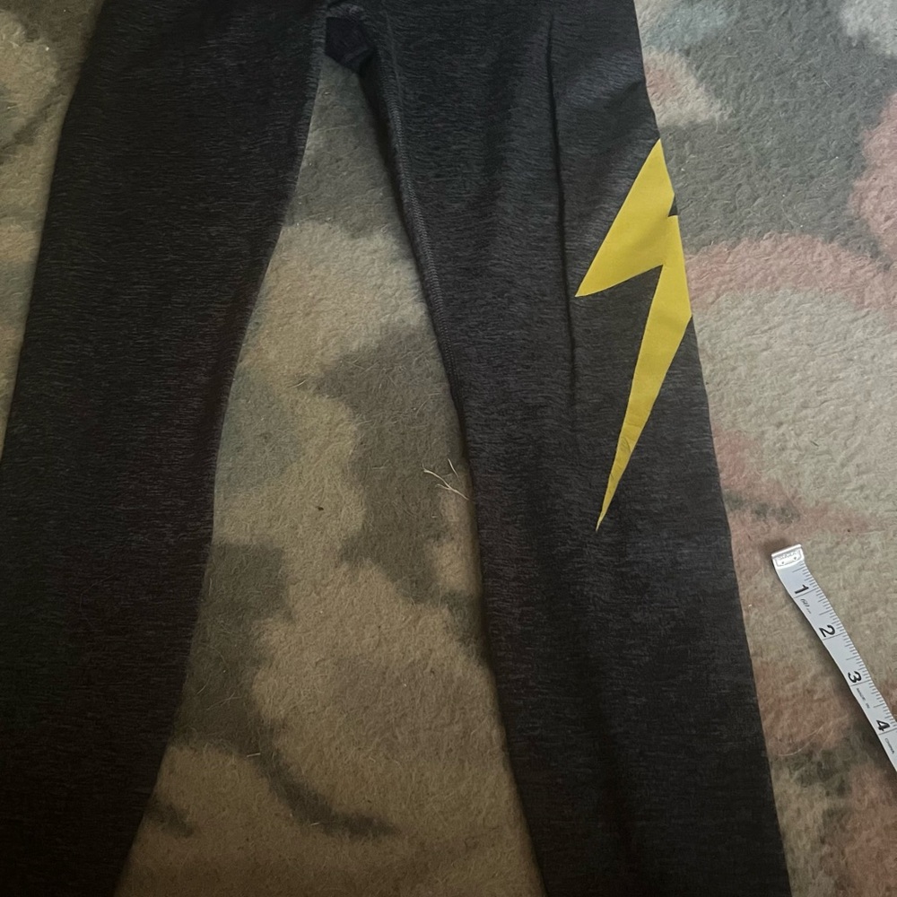 Aviator Nation Gray Leggings with Yellow Lightning Bolt